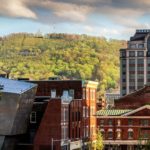 town, urban center, hillside